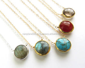 Conjunto de bisel de piedras preciosas, collar con colgante redondo para compromiso, aniversario de boda o regalo, ocasiones, accesorio de fiesta - Product Image 1