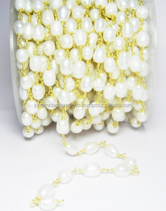 Recién llegado, cadena de cuentas de perlas de agua dulce chapadas en oro Nanplanetsilver, cuentas de forma ovalada Unisex - Product Image 1