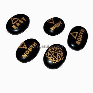 Fuente de Piedra Preciosa Tallada e Incrustada con Pentagrama, Inspirada en el Feng Shui, de Jaspe Negro, para Uso como Recuerdo - Product Image 1