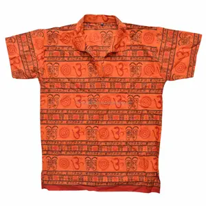 짧은 Kurta 셔츠 캐주얼 거즈 Kurta Om 코튼 심볼 힌두교 Om Hare Rama Hare Krishna Dress Men Ethnic T Shirt kurta Yoga