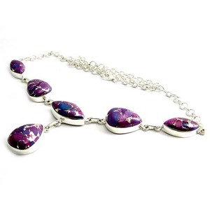 Magnifiques colliers pendentifs en argent sterling avec turquoise et cuivre violet - Bijoux indiens tendance Shri Ashapura - Product Image 4