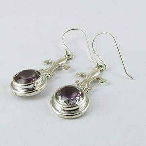 Boucles d'oreilles charmantes de style bohème en forme de fleur avec pierre d'améthyste, en argent sterling 925 certifié, bijoux en gros - Product Image 3