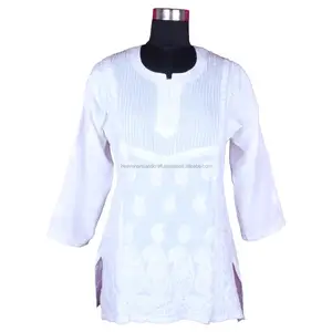 DR173 tavuk işlemeli Kurta gündelik giyim Kurti pamuk hint tunik boyutu S, M, L, XL, XXL parti için kovboy kıyafeti tasarımcı Kurtis