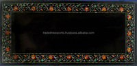Table à manger moderne en marbre avec plateau en micro-mosaïque Pietra Dura incrustée, meubles de salle à manger de luxe pour villa, hôtel, maison, élégant noir