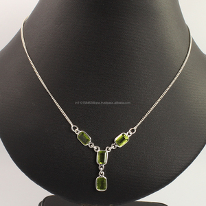 Collar de Cadena Figaro con Gema de Peridoto Natural al por Mayor, Collar de Plata de Ley 925 para Mujer, Joyería Clásica - Product Image 2