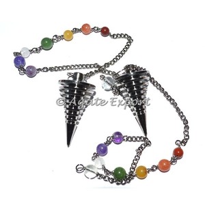 Péndulos de metal de Bola negra abiertos con cadena de Chakra: vendedor completo Péndulos de metal negro Péndulo de cristal curativo facetado - Product Image 1