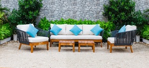 Conjunto de sofá de mimbre polivinílico con patas de madera de acacia, muebles de jardín al aire libre, diseño más nuevo - Product Image 2