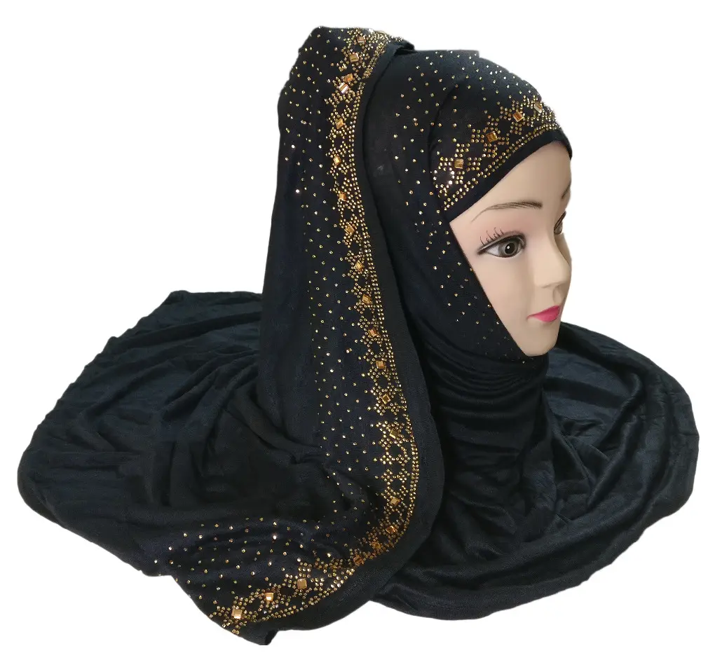 Màu Đen Hàng Dệt Kim Bông Lykra Lấy Trộm Khăn Hijab Thiết Kế 2017 / Dubai Stoles Scarf Thiết Kế/Hồi Giáo Mặc Abaya Hijab 2017