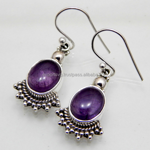 Dernier arrivage Boucles d'oreilles créoles fines en argent sterling 925 avec améthyste africaine naturelle Bijoux de mode pour les fêtes de mariage - Product Image 2