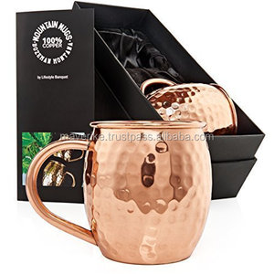Juego de 2 tazas de mula de Moscú de cobre puro con textura martillada, vaso de vino de cerámica seguro para alimentos, tazas de cóctel, taza de cobre, artículos para bebidas - Product Image 1