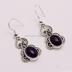 ต่างหูหยดน้ำแอเมทิสต์โบราณสีเงินสเตอร์ลิง925แข็งอัญมณีอัญมณีออกแบบได้ตามต้องการสำหรับปาร์ตี้เครื่องประดับชั้นดีผู้ส่งออก - Product Image 1