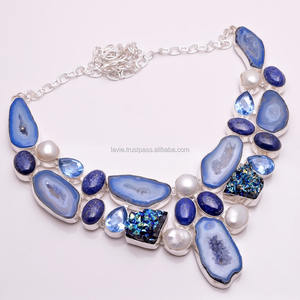 Collier antique personnalisé en argent sterling, quartz solaire naturel druzy, bijoux multi-gemmes, classique, fiançailles, argent direct - Product Image 1