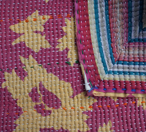 Floral Kantha Throw Wholesale Vintage Heavy Sari Kantha Quilt - Product Image 4