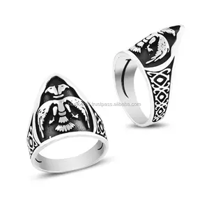 Anello per uomo 925 Sterling Silver Art Double Head Eagle ottomano Tugra ottomano cappotto di braccia anello da uomo anello uomo turco