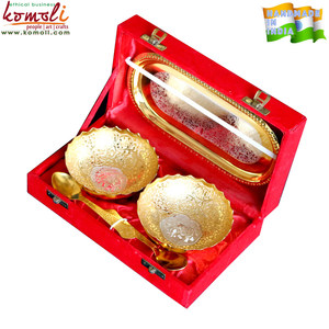 Elephant <span class=keywords><strong>Motif</strong></span> mạ vàng Bát muỗng khay Set Ấn Độ ủng hộ đám cưới, quà tặng trở lại, món quà truyền thống mặt hàng cho khách và các sự kiện - Product Image 3