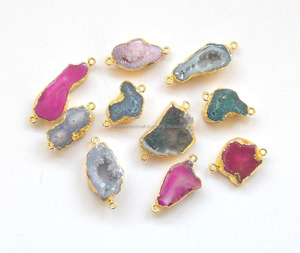 Pierre précieuse galvanisée tranche d'agate multi naturelle plaquée or lunette faite à la main 925 lunette connecteur fait main - Product Image 1