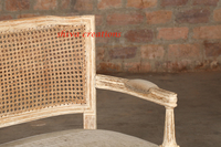 Diseño europeo muebles para el hogar sala de estar sofá de tela de madera a granel al por mayor francés país Vintage antiguo bastón trasero