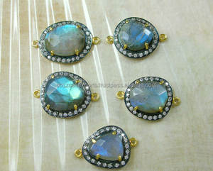 Or Vermeil Argent Sterling 925 Style Vintage Labradorite Pave CZ Diamant Gemme Connecteur Chic Charme Pendentifs pour Fête - Product Image 3