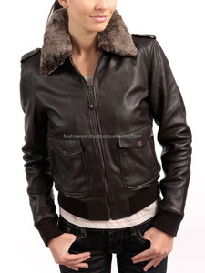 Blouson aviateur en cuir moderne Slim Fit pour femmes avec col rabattu, vêtements d'extérieur élégants et respirants pour l'hiver, tenue décontractée - Product Image 2