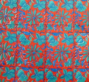 Tela India Ligera de Algodón con Estampado Floral Sanganeri, Hecha a Mano en Jaipur, para Cortinas y Colchones - Hecho a Medida - Product Image 1