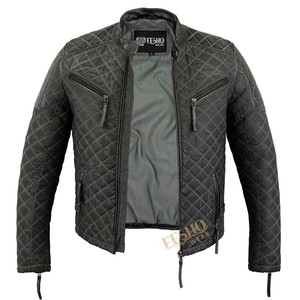 เสื้อตัวนอกคอตั้งทำจากผ้าใบเคลือบผิววัวสำหรับผู้ชายผู้หญิง - Product Image 1