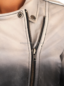 เสื้อแจ็คเก็ตหนังสีดำและสีขาวของผู้หญิงหนังแกะแท้ทรงบางพอดีกับผ้านวมแฟชั่นมีสไตล์ - Product Image 4