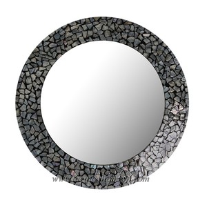 HT3126 Elegant <b>Antique</b> Mother of Pearl Inlaid MDF Wood Mirror <b>Frame</b> Vietnam Design for Bathroom Decorative Use lacquerhomevn.com - Product Image 2