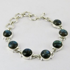 Hermosas Pulseras de Plata de Ley 925 con Labradorita Redonda, Estilo Bohemio, Joyería Unisex, Opciones de Regalo y Venta al por Mayor - Product Image 4