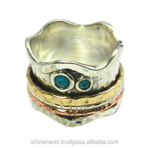 แหวนเงินแท้วินเทจ S925สีเงินสเตอร์ลิงจิวเวลรี่สำหรับงานแต่งงานทำจากทองเหลืองทองแดงเทอร์ควอยซ์สีเขียวแกมน้ำเงิน - Product Image 2