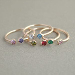 Çift <span class=keywords><strong>Birthstone</strong></span> altın iki taş taş istifleme çiftler altın dolu at nalı yüzük