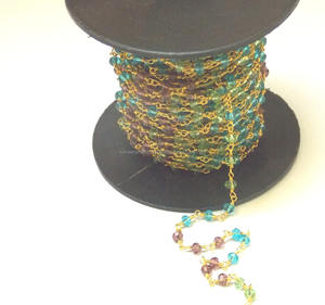 Belle chaîne de chapelet multi-pierres plaquée or 3-4mm perles de fil de pierres précieuses pour l'artisanat de bijoux - Product Image 1