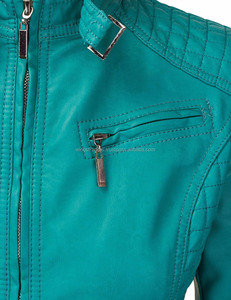 Veste en cuir brodée turquoise pour femme grande taille saison hiver respirante et coupe-vent - Product Image 5