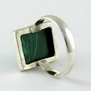Anillos cuadrados de Plata de Ley 925, Gema Natural, malaquita verde, Plata fresca en línea - Product Image 6