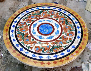 Dessus de Table d'incrustation de marbre rond - Product Image 1