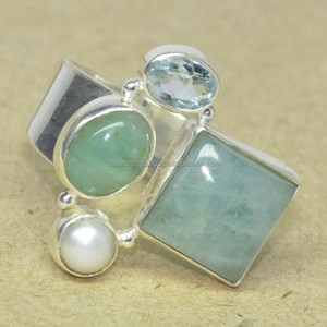 พลอยสีน้ำเงินไข่มุกพลอยสีฟ้า925เงินสเตอร์ลิงพร้อมแหวนชุบเงินเครื่องประดับแฮนด์เมดแหวนแฟชั่นสำหรับผู้หญิง - Product Image 5