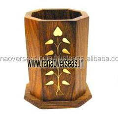 Portalápices y Bolígrafos Octagonal de Madera Pulida Ecológico con Incrustaciones de Latón para Oficina, Escuela, Hogar y Universidad - Product Image 3