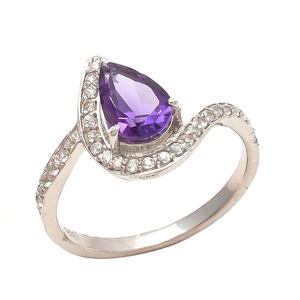 Anillo fino personalizado de Plata de Ley 925, moda rodiada, amatista, cuarzo, circón, regalo de boda o fiesta para mujer - Product Image 1