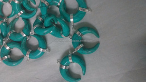 Turquoise Gemstone Crescent Half <b>Moon</b> shape Silver pendant - Product Image 2