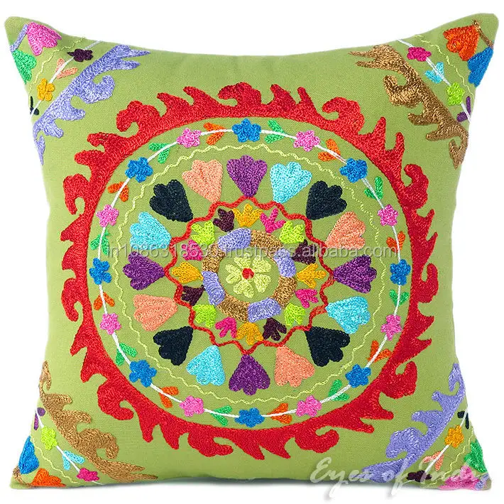 Indian Suzani throw cover Embroidered couch pillow cases cushion cover Bohemian Decor Hippie Suzani work Ethnic decorative art