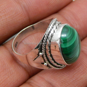 Anillo de plata con piedras preciosas de malaquita, joyería de plata de ley 925, anillos de compromiso de boda para mujer - Product Image 2