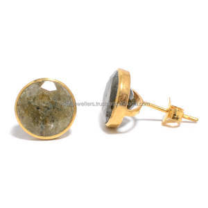 Pendientes de tuerca de Plata de Ley 925, GEMA de labradorita, oro, vermeil - Product Image 1