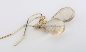 สีชมพูควอตซ์พลอย925เงินสเตอร์ลิงลดลงทอง Vermeil ต่างหู - Product Image 2