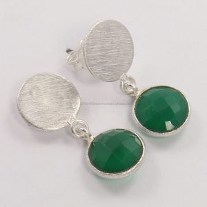L- 25mm 1 "Impresionantes piedras preciosas de ónix verde natural Clásico 925 Plata de ley sólida Pendientes largos Joyería - Product Image 2