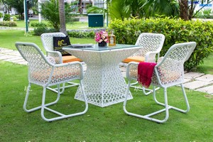 Juego de comedor de ratán blanco, nuevos muebles de exterior con marco de aluminio y mesa/sillas de mimbre para jardín, sala de estar, hoteles - Product Image 3