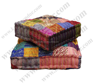 <b>Silk</b> Sari Patchwork Floor Cushions <b>Silk</b> Kantha Patchwork Floor <b>Pillow</b> - Product Image 2