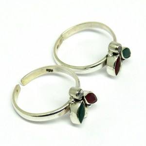 Shri Ashapura Jewels Designer Red Onyx_Green Onyx_White CZ 925 Sterling <b>Silver</b> Bezel Set Bohemian <b>Toe</b> <b>Rings</b> for Women/Unisex - Product Image 5