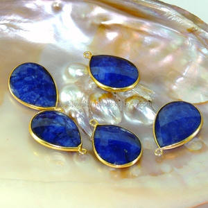 Abalorios de zafiro azul ovalado en plata 925 y forma personalizada chapada en oro, fabricación de joyas hechas a mano, abalorios de piedras preciosas de zafiro azul - Product Image 3