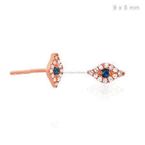 Pendientes de Oro de 14k, Color H, Claridad SI, con Piedra Azul en el Centro - Product Image 5