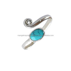 2024 moda turquesa anillo de piedras preciosas ajustable chapado en rodio plata esterlina boda fiesta - Product Image 1