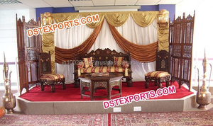 Sofá de Boda Antiguo Sankheda de Dos Plazas, Negro y Dorado Real, Último Modelo de Muebles de Escenario Tallados a Mano para Bodas - Product Image 3